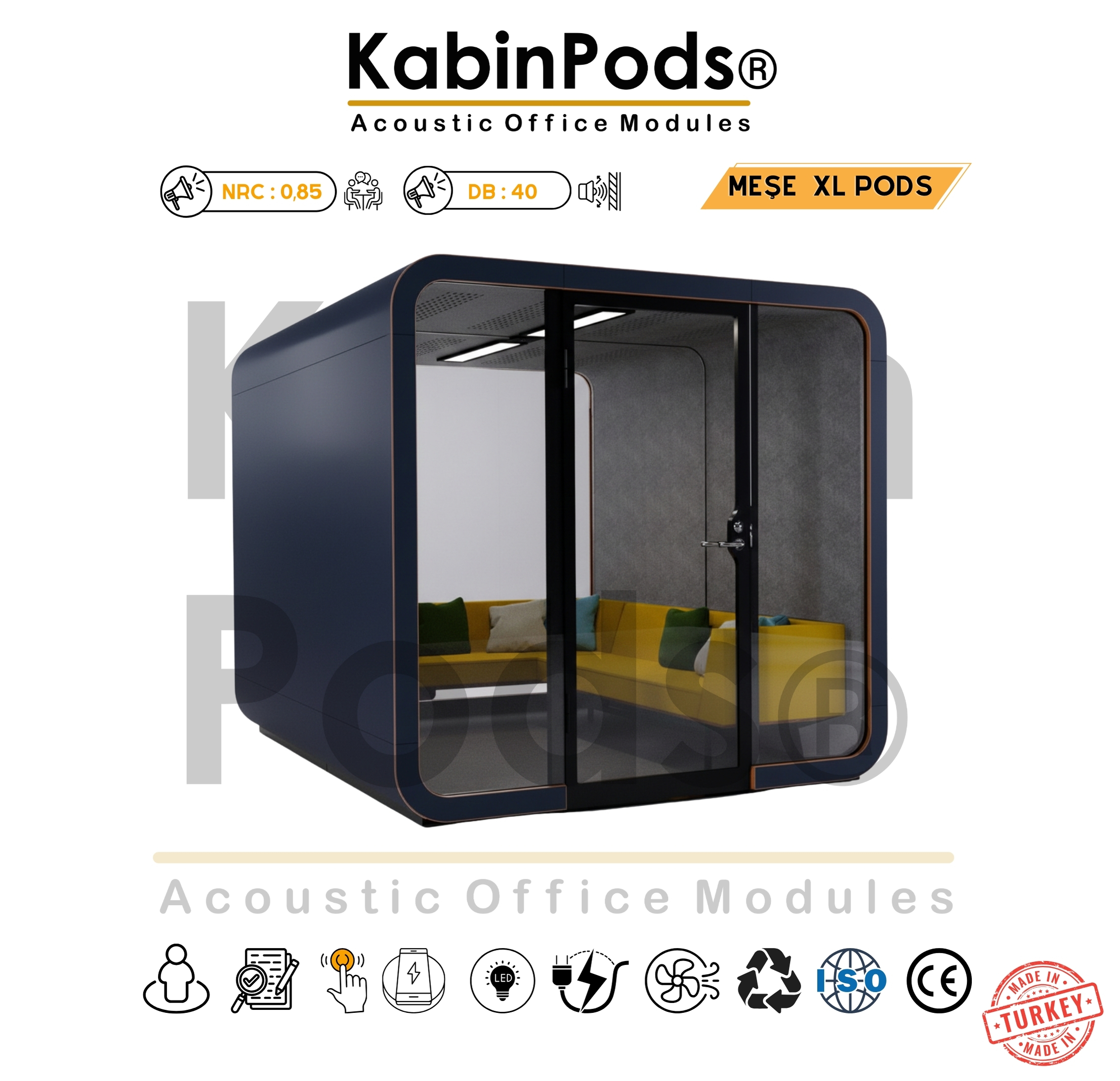 Toplantı ve çalışma alanı sunan KabinPods akustik kabin